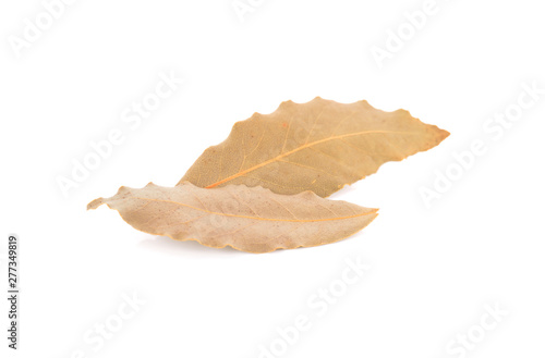 dried bay leaves on white background
