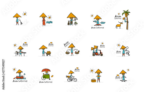 Asian lifestyle, people characters for your design