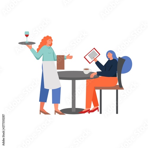 Restaurant waitress, vector flat style design illustration