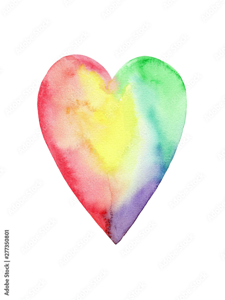 Hand drawn watercolor rainbow heart.Isolated on white background. Valentine's Day