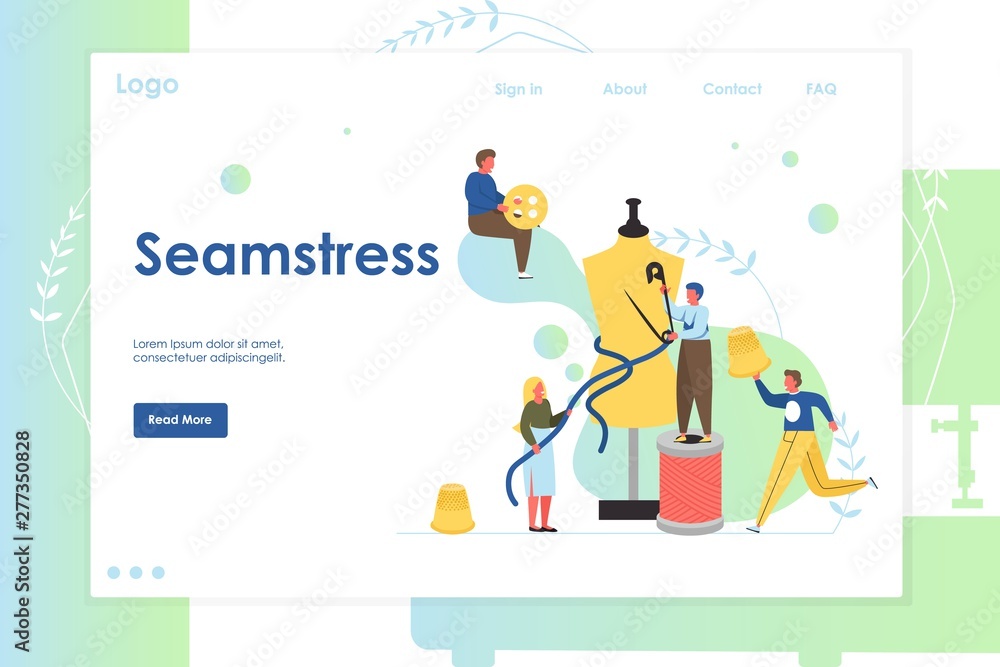 Seamstress vector website landing page design template