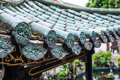 Exquisite flower green tile on the ancient pavilion of Foshan Ancestral Temple, Foshan, Guangdong, China