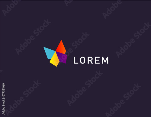 Abstract geometric multicolored butterfly logo for company