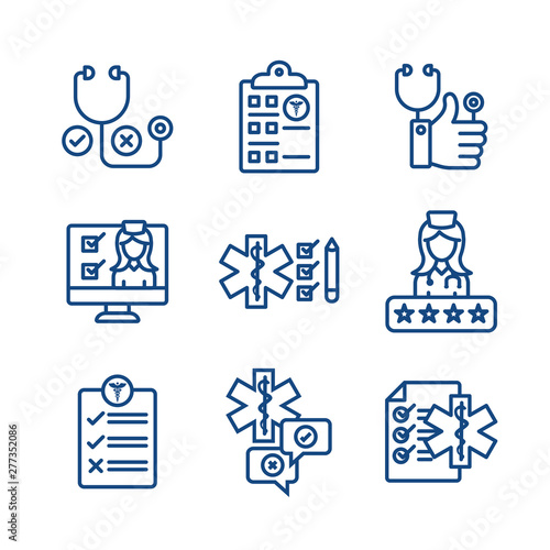 Patient Satisfaction Icon Set with stethoscopy, ratings, and reviews
