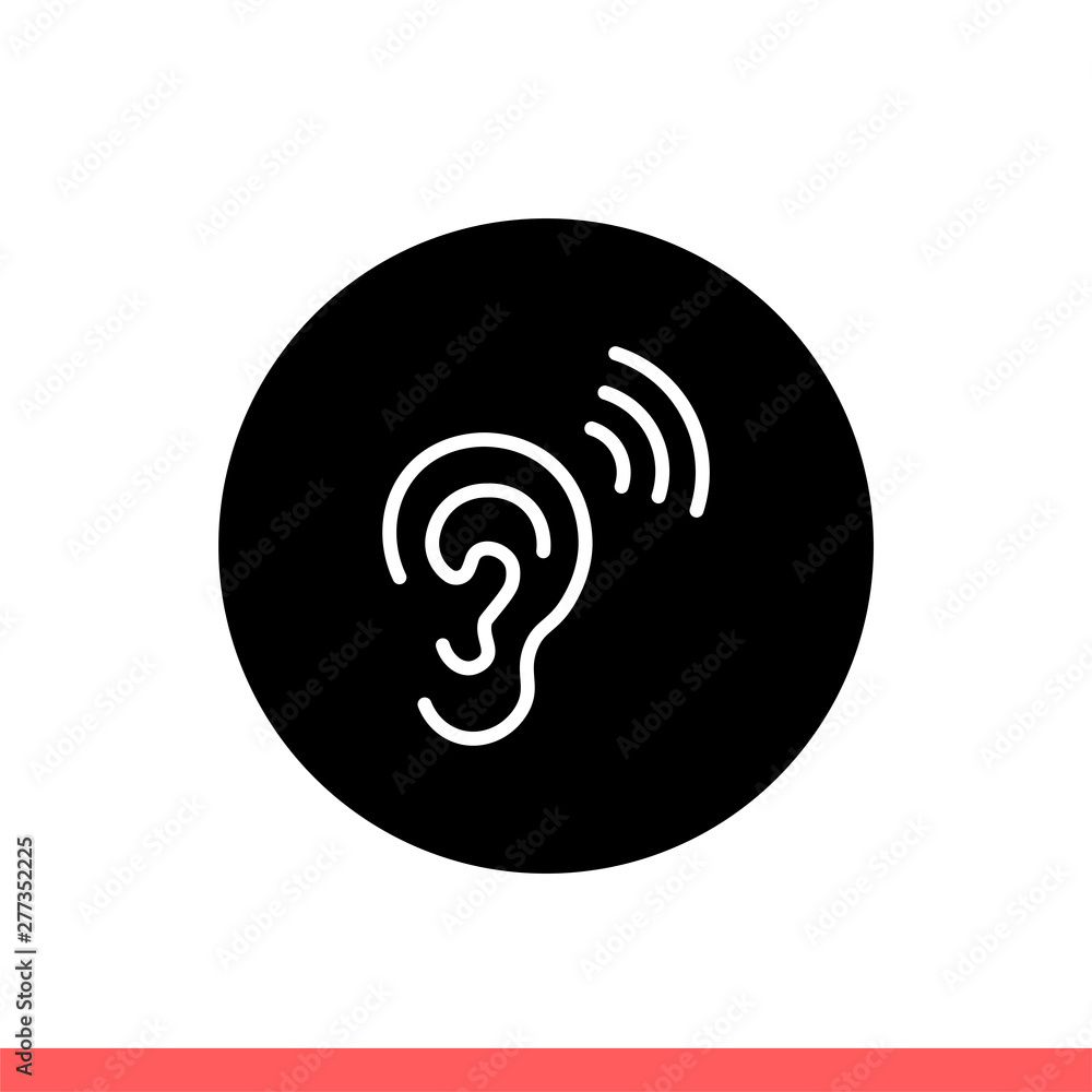Hearing vector icon, ear sign. Simple, flat design isolated on white background for web or mobile app Hearing vector icon, ear sign. Simple, flat design isolated on white background for web or mobile app