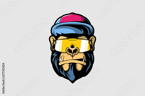 cool and cute gorilla old school style with retro glasses vector logo template