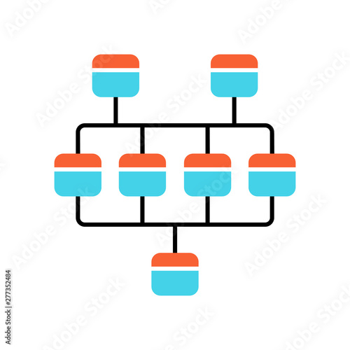 Network diagram color icon. Cluster diagram. Vertices and edges of graph. Computer science. Network graphical chart. Computers structure. Interconnected system. Isolated vector illustration