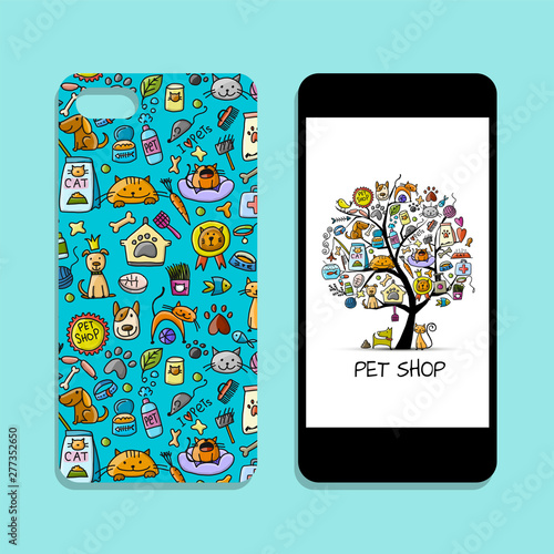 Mobile phone cover design, pet shop identity