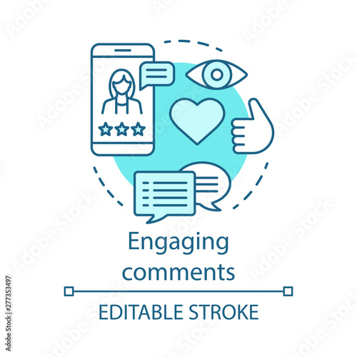 Engaging comments blue concept icon. Online PR idea thin line illustration. Content marketing. Subscribers review. Blog commenting, clients feedback. Vector isolated outline drawing. Editable stroke