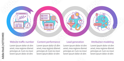Digital marketing benefits vector infographic template. Business presentation design elements. Data visualization with four steps and options. Process timeline chart. Workflow layout with linear icons