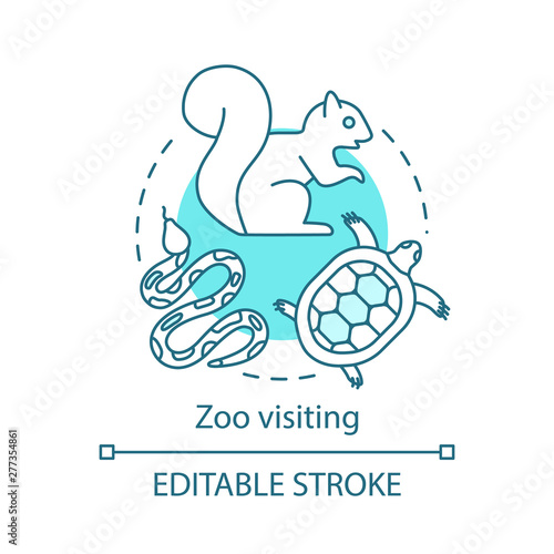 Zoo visiting concept icon. Family time together idea thin line illustration. Animal park, sanctuary, menagerie. Kids learn about animals. Vector isolated outline drawing. Editable stroke