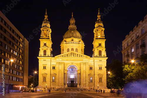 St. Stephen basilica in Budapest city at the night, Hungary