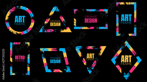 Vector frame for text. Modern Art graphics. Dynamic frame stylish geometric black background. Element for design business cards, invitations, gift cards, flyers and brochures