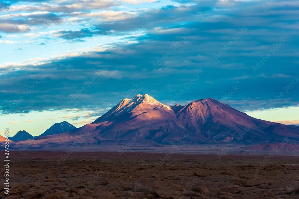 Volcano in the Atacama Desert at sunset, San Pedro de Atacama, Atacama desert, Chile, South America Volcano in the Atacama Desert at sunset, San Pedro de Atacama, Atacama desert, Chile, South America