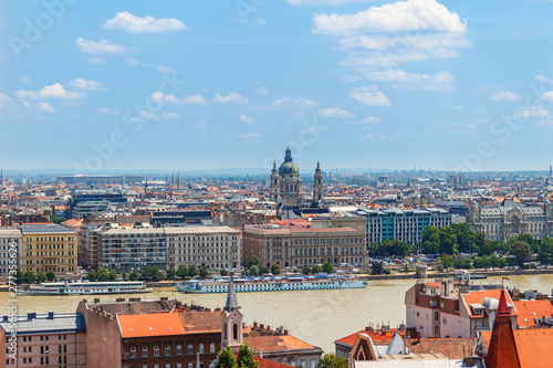 Panoramic view of Budapest cityscape with a St. Stephen basilica, Hungary