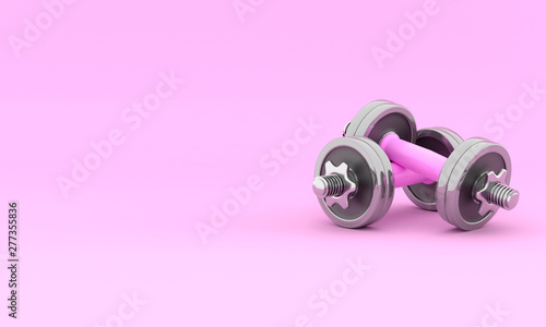 Two shiny iron isolated dumbbells. 3D rendering