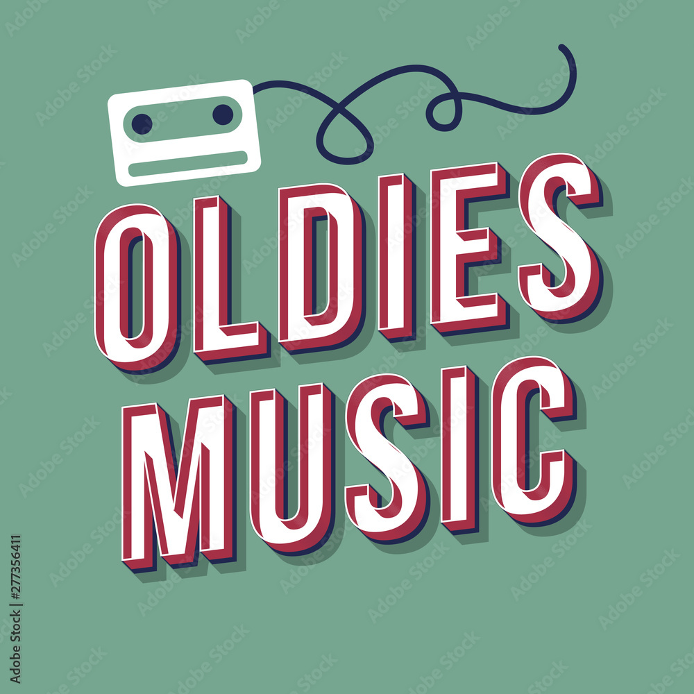 Oldies music vintage 3d vector lettering. Retro bold font, typeface. Pop  art stylized text. Old school style letters. 90s, 80s poster, banner, t  shirt typography design. Soft green color background Stock Vector