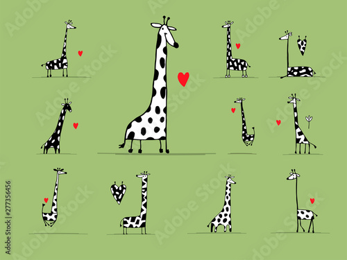 Giraffes couple in love, sketch for your design