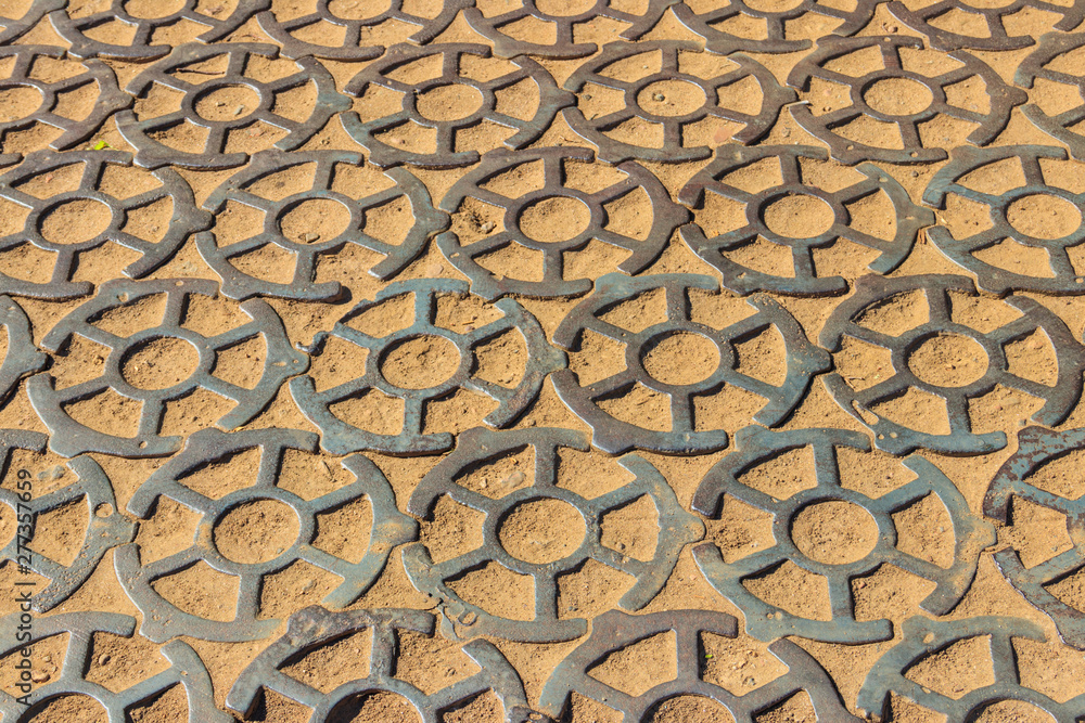 Cast-iron pavement in Kronstadt, Russia. Background, texture