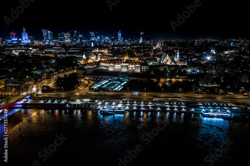 Night panorama of Warsaw, capital of Poland, Europe. Aerial view © netsay