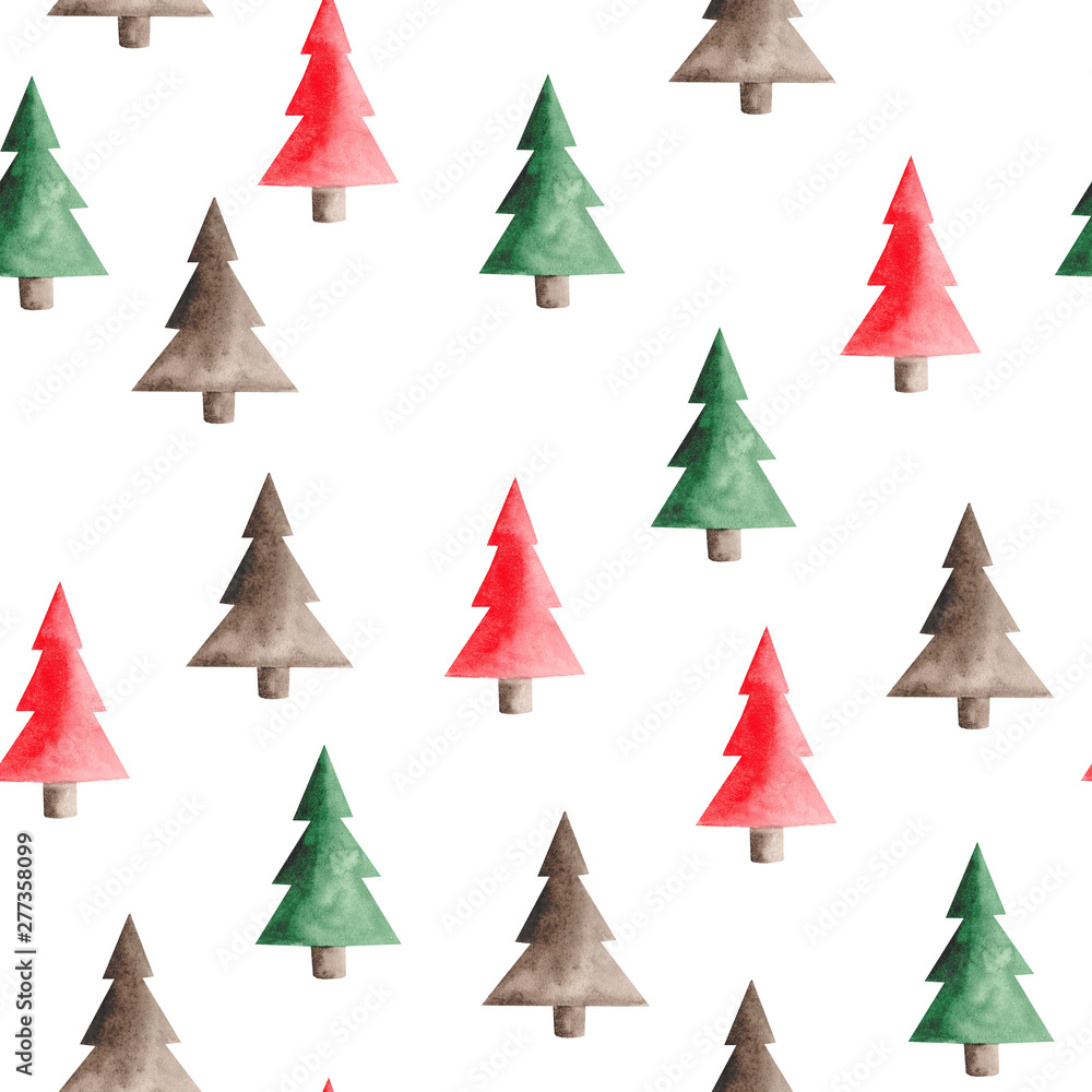 Obraz premium watercolor Christmas pattern with red car, trees, toys and sweets
