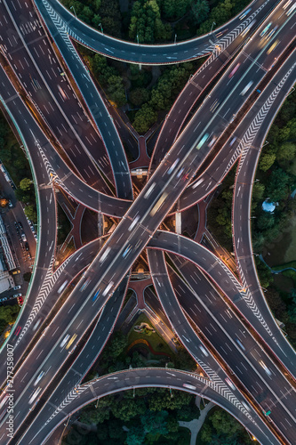 Aerial view of highway and overpass in east Yan an road  Shanghai city