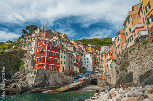 Idyllic landscape of resort village Riomaggiore, Cinque Terre, Liguria, Italy