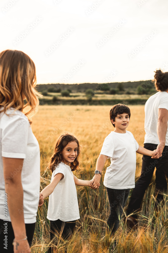 Family holding hands in the countryside happy Family holding hands in the countryside happy
