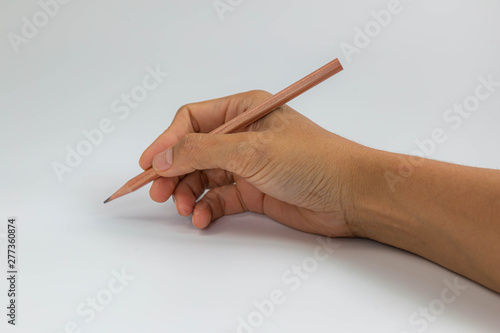 hand holding a pencil isolated on white background