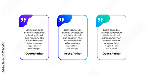 Set of vector fluid quote frame template. Colorful gradient shapes background with commas for text isolated on white. Design element for web, media, flyer, presentation, citation, review, comment