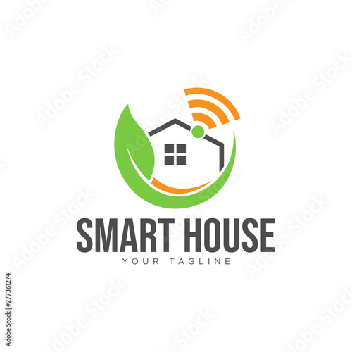Eco smart house technology logo design illustration