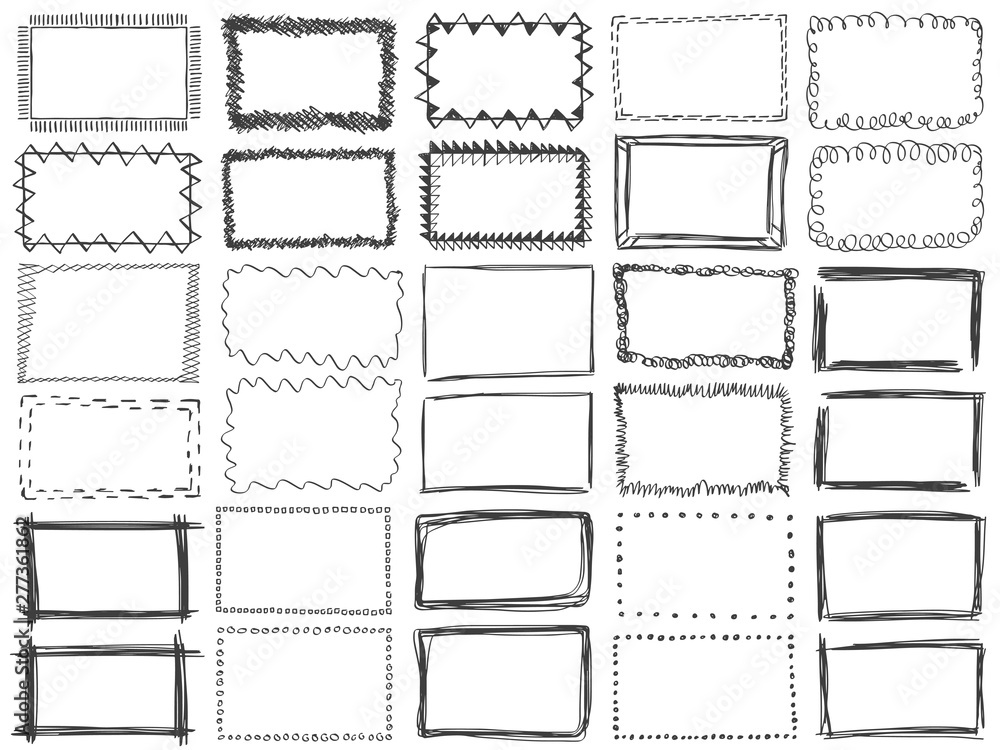 Fototapeta premium Frames doodle pencil signs set curve black white