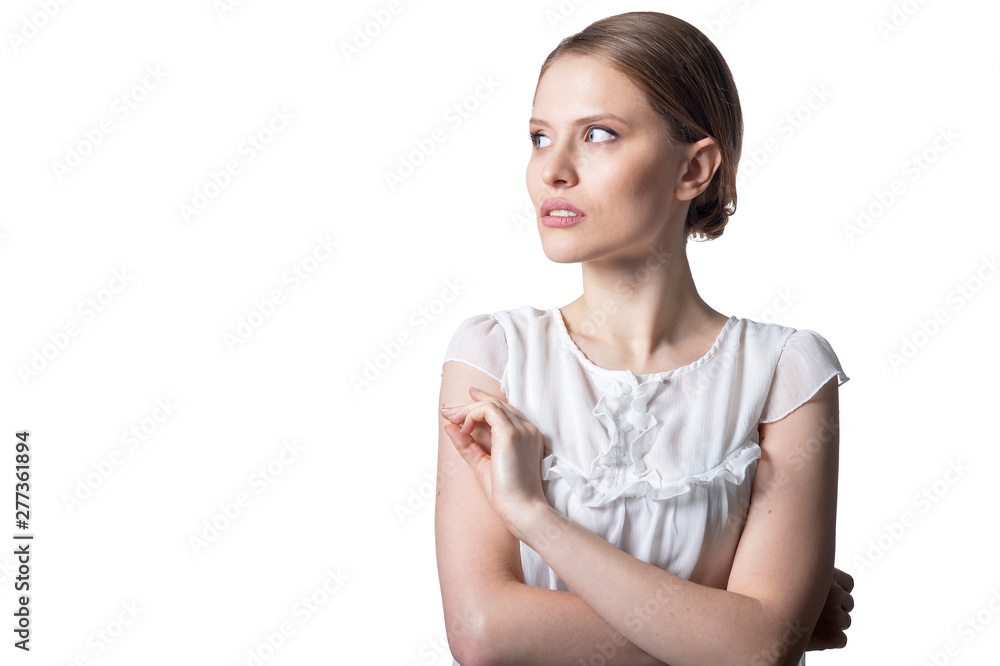 Portrait of beautiful young woman isolated on white background Portrait of beautiful young woman isolated on white background