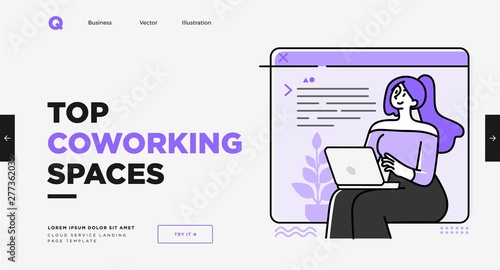Presentation slide template or landing page website design. Business concept illustrations. Modern flat outline style. Working space concept