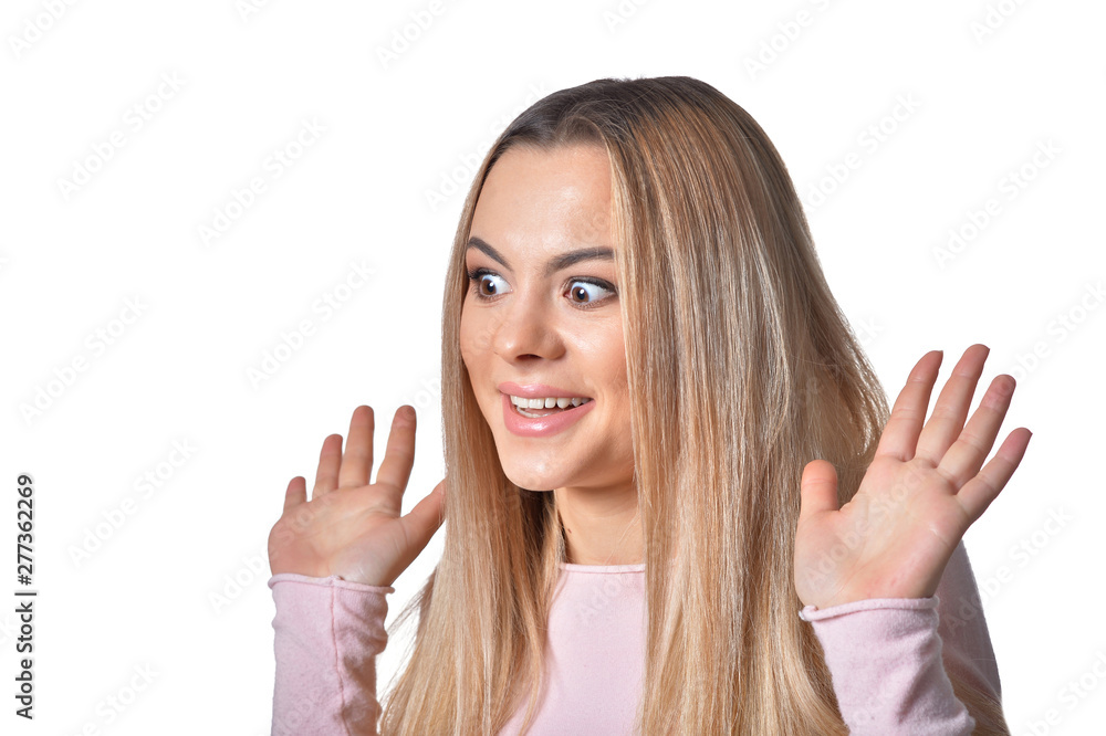 Portrait of beautiful surprised woman isolated on white background Portrait of beautiful surprised woman isolated on white background
