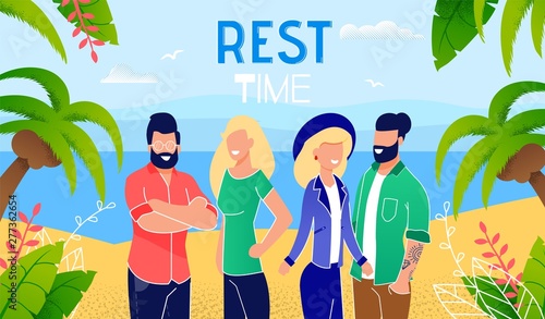 Summer Vacation on Tropical Seashore Vector Banner