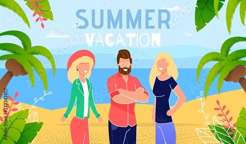 Vacation Rest on Tropical Seacoast Vector Banner