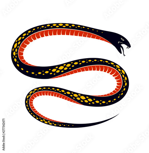 Venomous snake vintage tattoo, vector drawing of aggressive predator reptile, deadly poisoned serpent symbol, vintage style illustration.