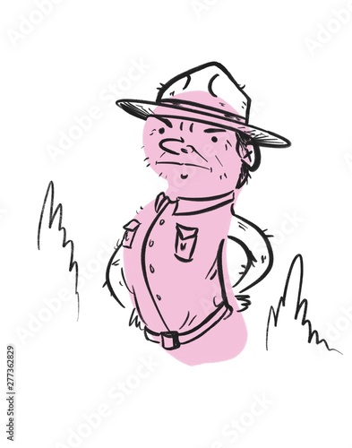 Valokuva simple abstract cartoon line drawing of a park ranger - digital illustration