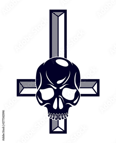 Satanic symbol with inverted skull dead aggressive head of Satan Devil Evil.