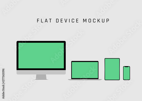 Computer, Laptop, Tablet and Mobile Phone, device on white background. Computer Device Mock up.