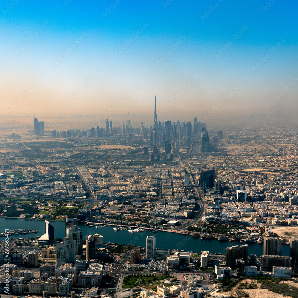 Dubai cityscape at daytime from the sky