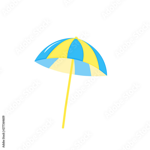 Beach Umbrella blue and yellow. The symbol of a holiday by the sea