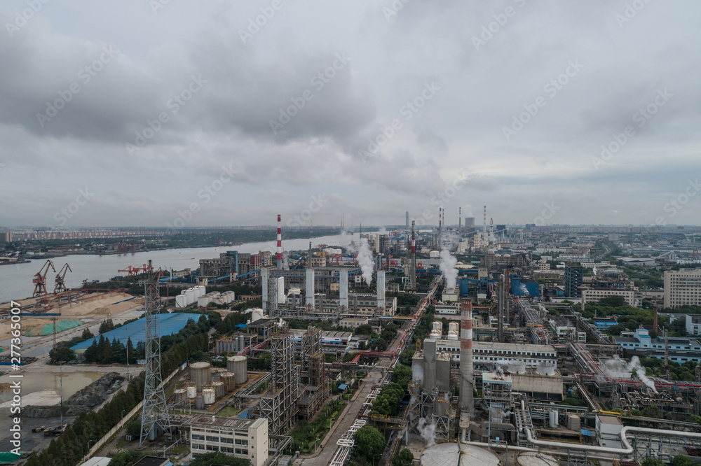 aerial view of industrial buildings
