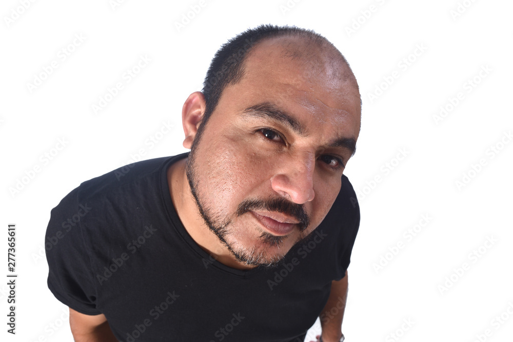 top view portrait of a latin american man on white Background top view portrait of a latin american man on white Background