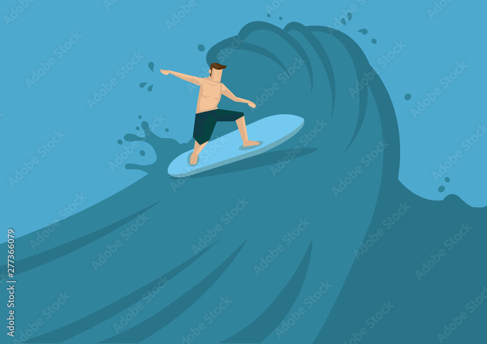 Surfer Riding Big Waves on Surfboard