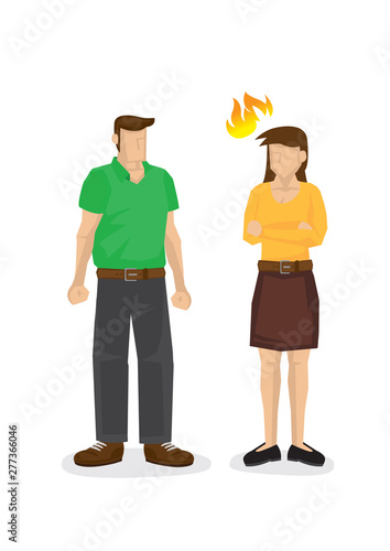 Angry wife not happy with her husband. Concept of argument, disagreement or unfairness.