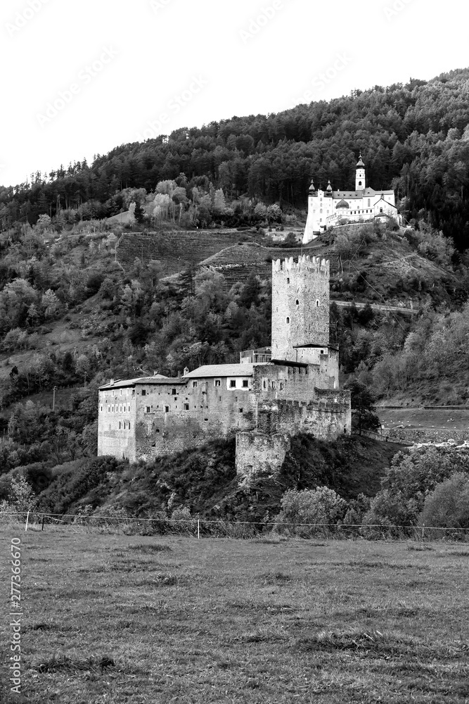 Castle of Fürstenburg with Abbey of Monte Maria in the background, Bolzano, Italy