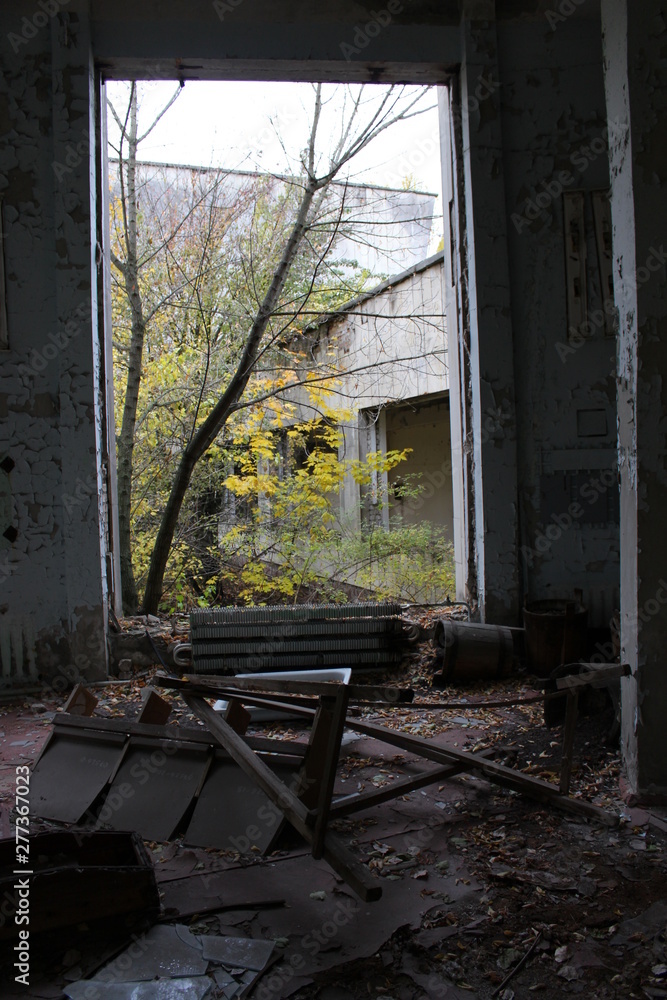 Ruined and abandoned building in Pripyat city