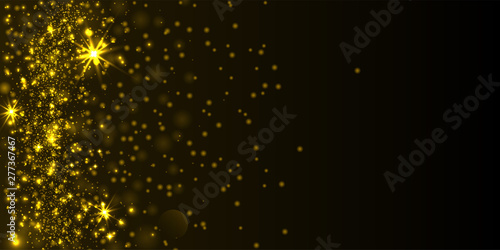 Golden christmas card with glittering sequins on black background